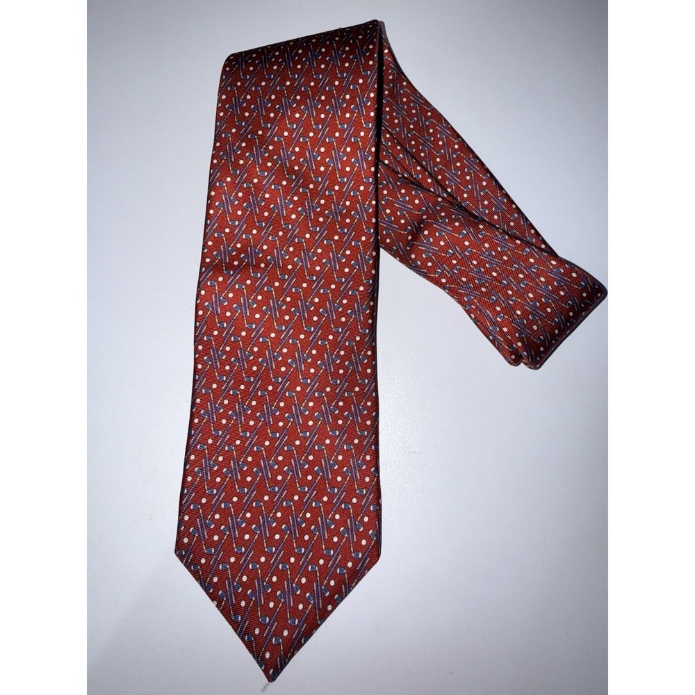 Brooks Brothers Mens Silk‎ Tie Red Golf Clubs Made in USA Italian Fabric L